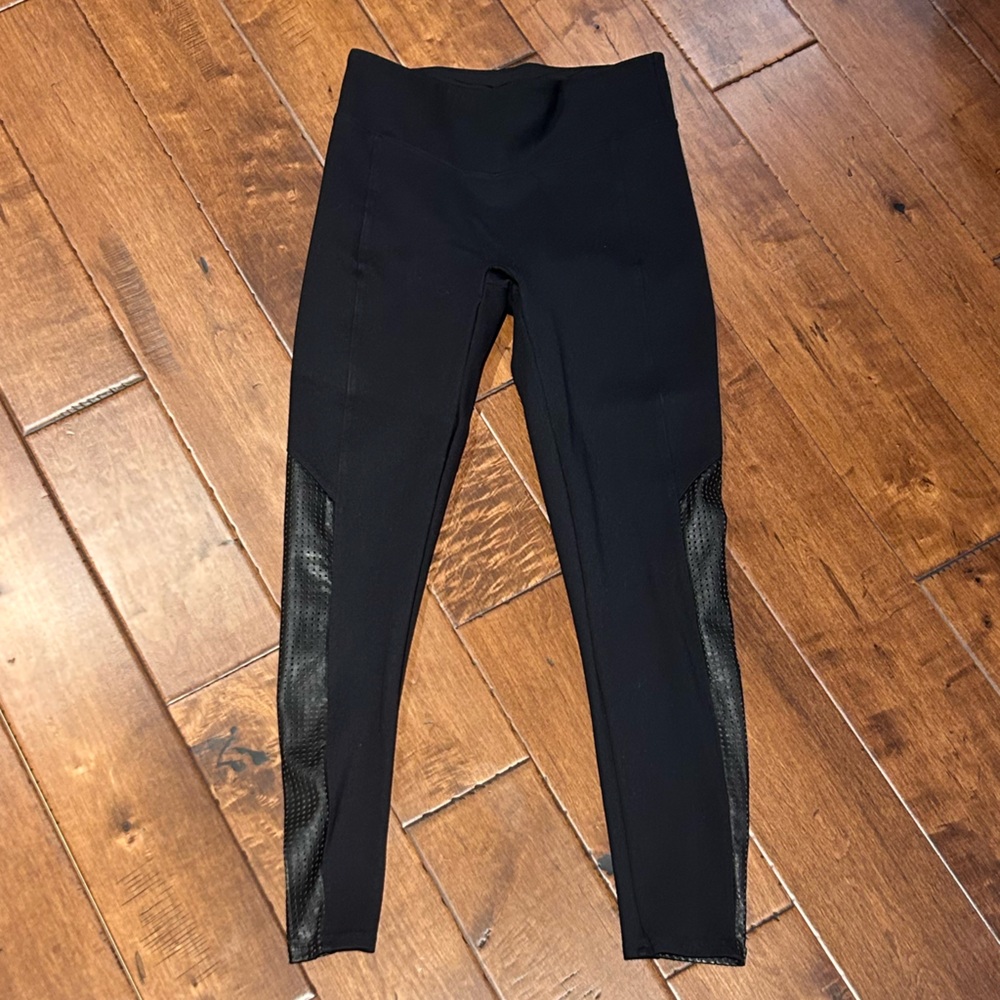 SPANX Black Leggings with Leather Details